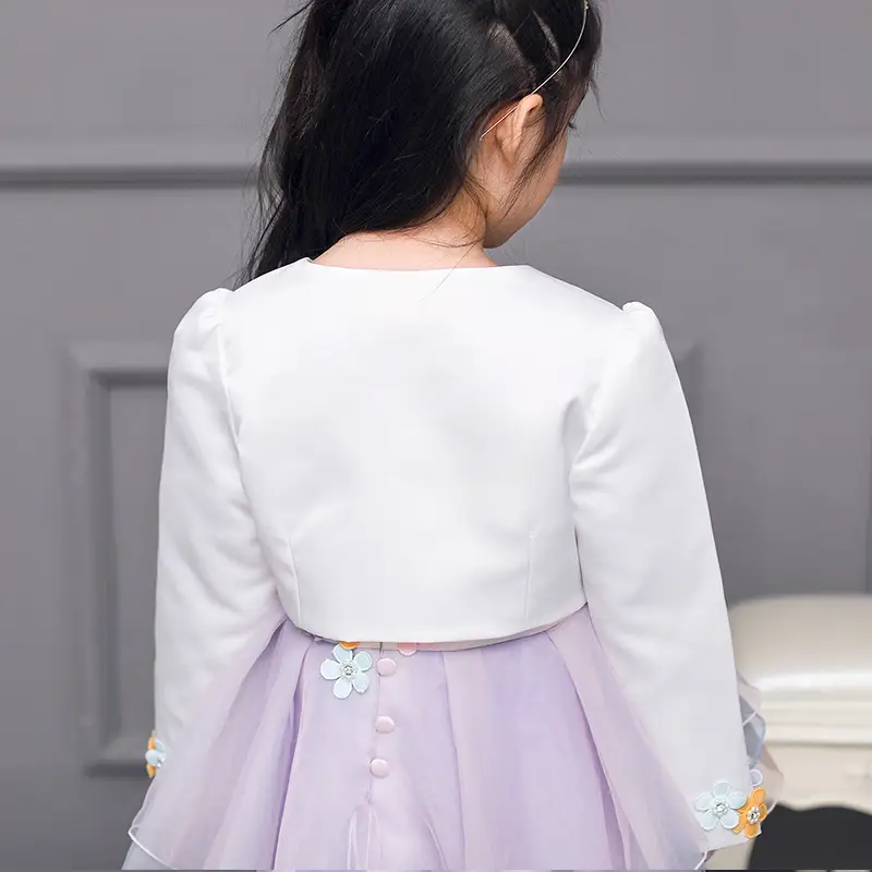 Girls Unicorn Embroidered Cardigan Dress White Purple - Image 5