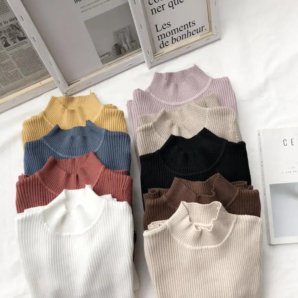 Women's Long Sleeve Solid Color Turtleneck Sweater - Image 15