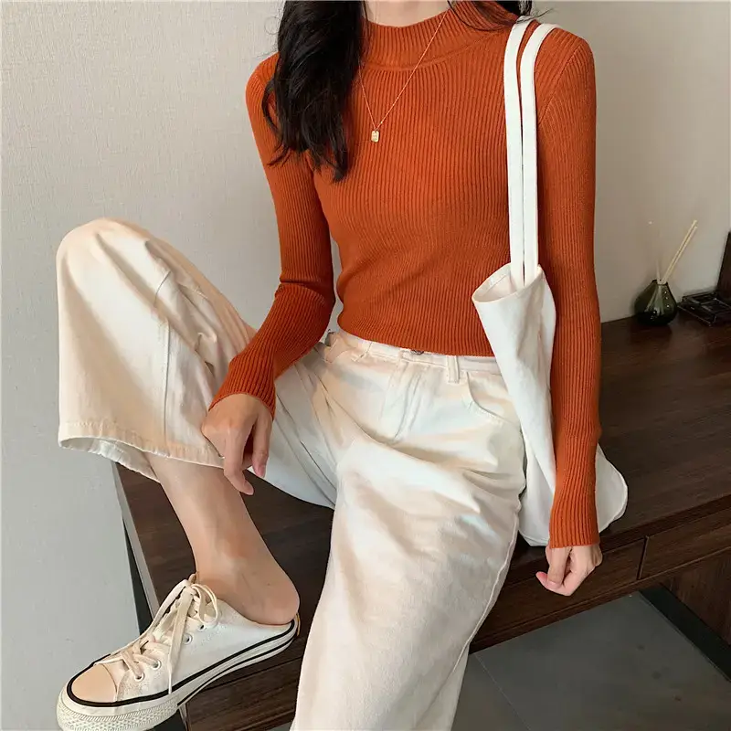 Women's Long Sleeve Solid Color Turtleneck Sweater - Image 16