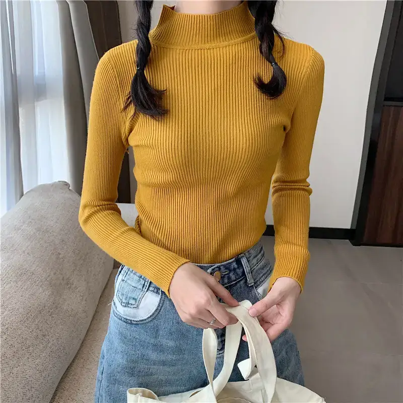 Women's Long Sleeve Solid Color Turtleneck Sweater - Image 17