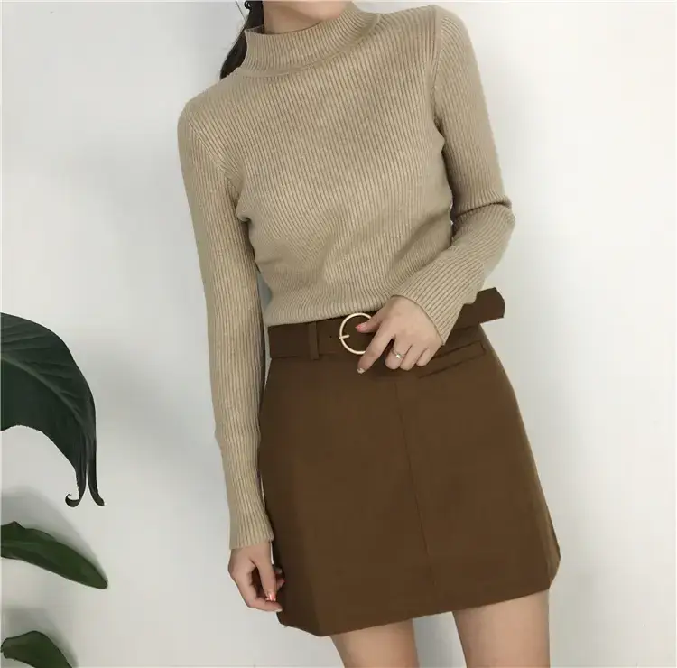 Women's Long Sleeve Solid Color Turtleneck Sweater — feature 15