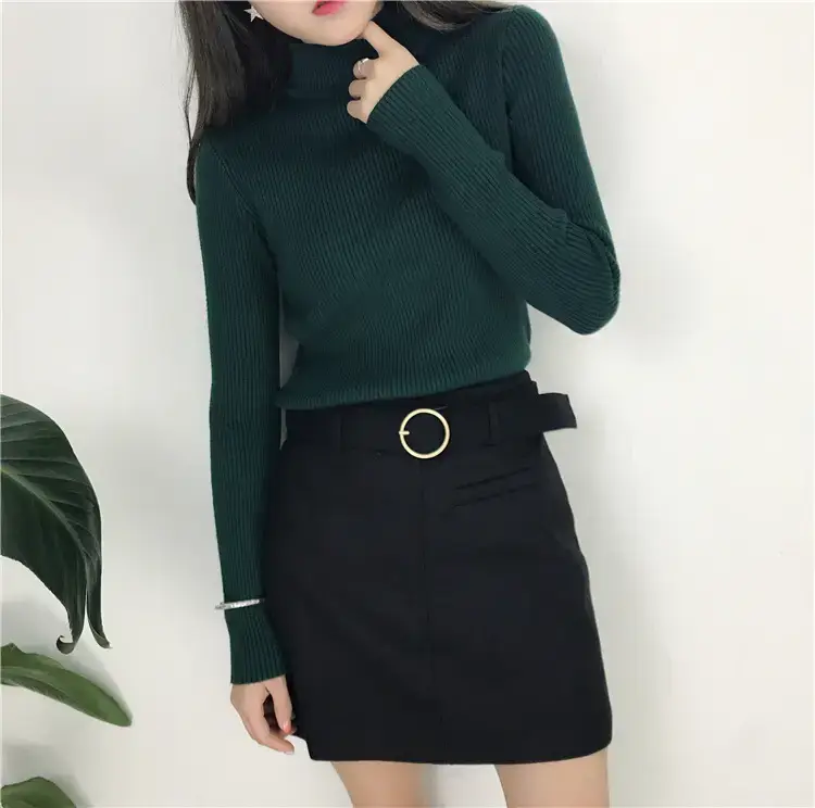 Women's Long Sleeve Solid Color Turtleneck Sweater — feature 17