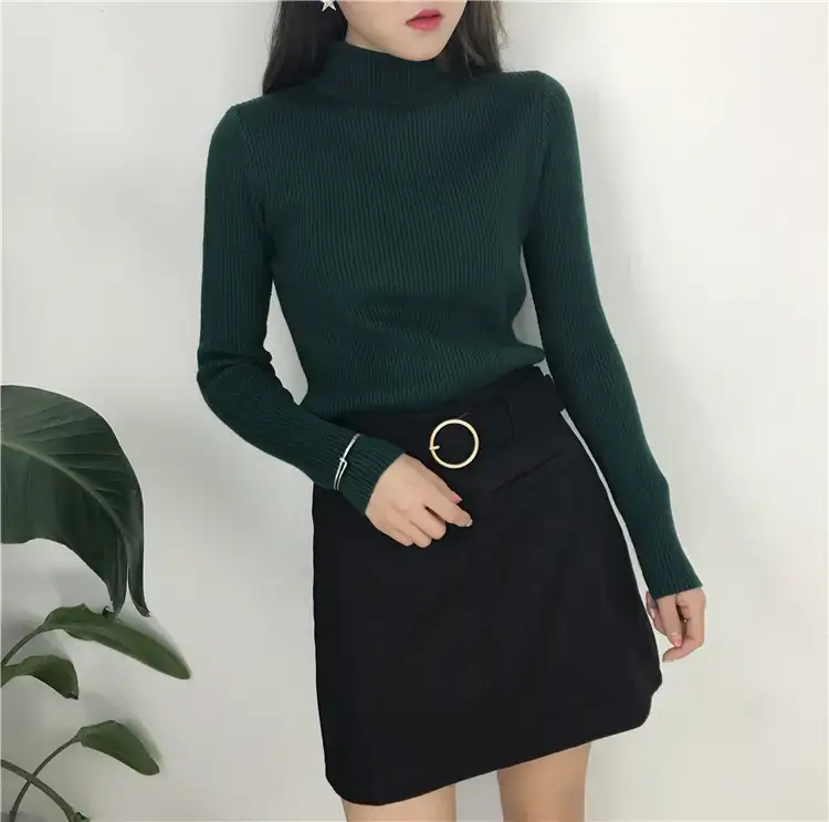 Women's Long Sleeve Solid Color Turtleneck Sweater — feature 18