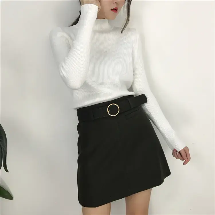 Women's Long Sleeve Solid Color Turtleneck Sweater — feature 21