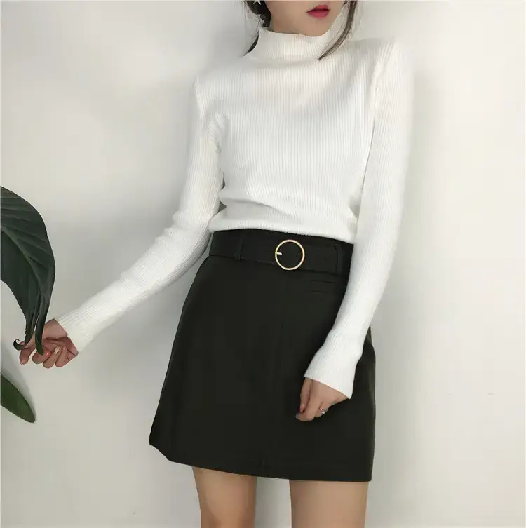 Women's Long Sleeve Solid Color Turtleneck Sweater — feature 23