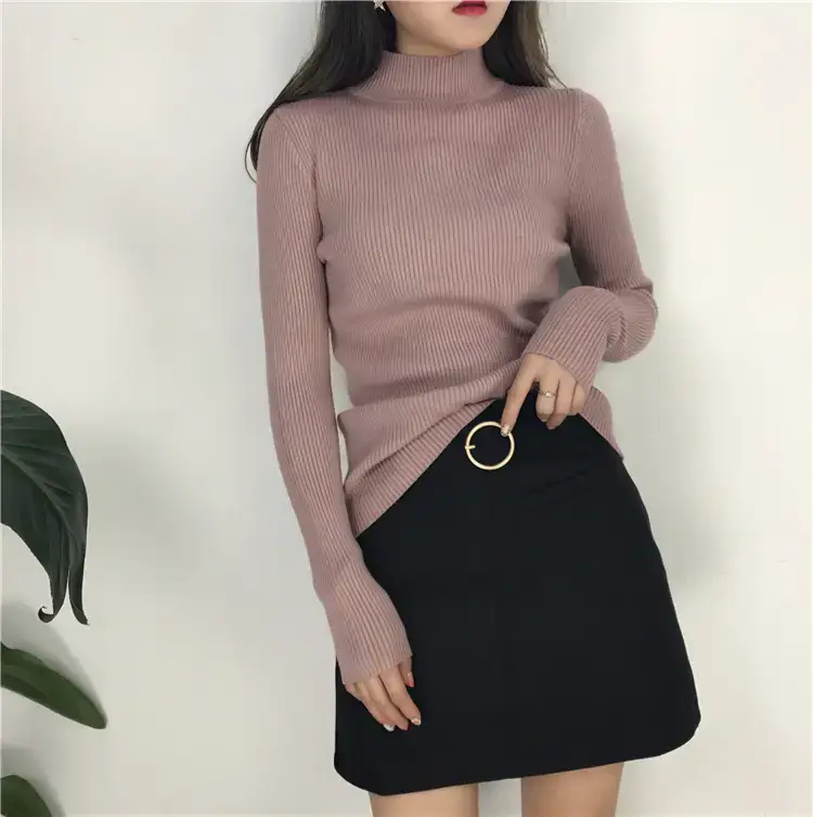 Women's Long Sleeve Solid Color Turtleneck Sweater — feature 26