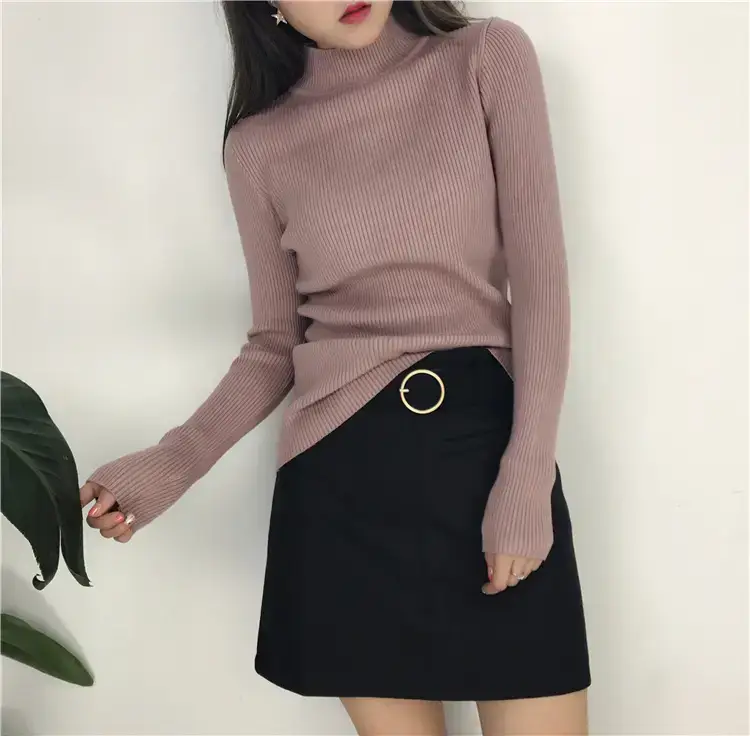 Women's Long Sleeve Solid Color Turtleneck Sweater — feature 27