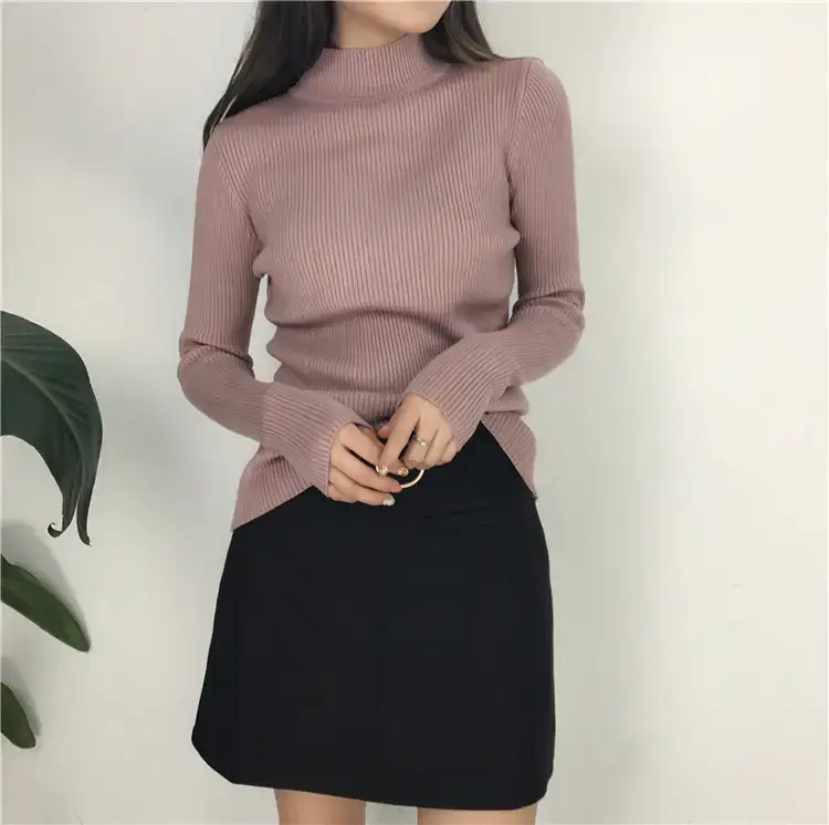 Women's Long Sleeve Solid Color Turtleneck Sweater — feature 28