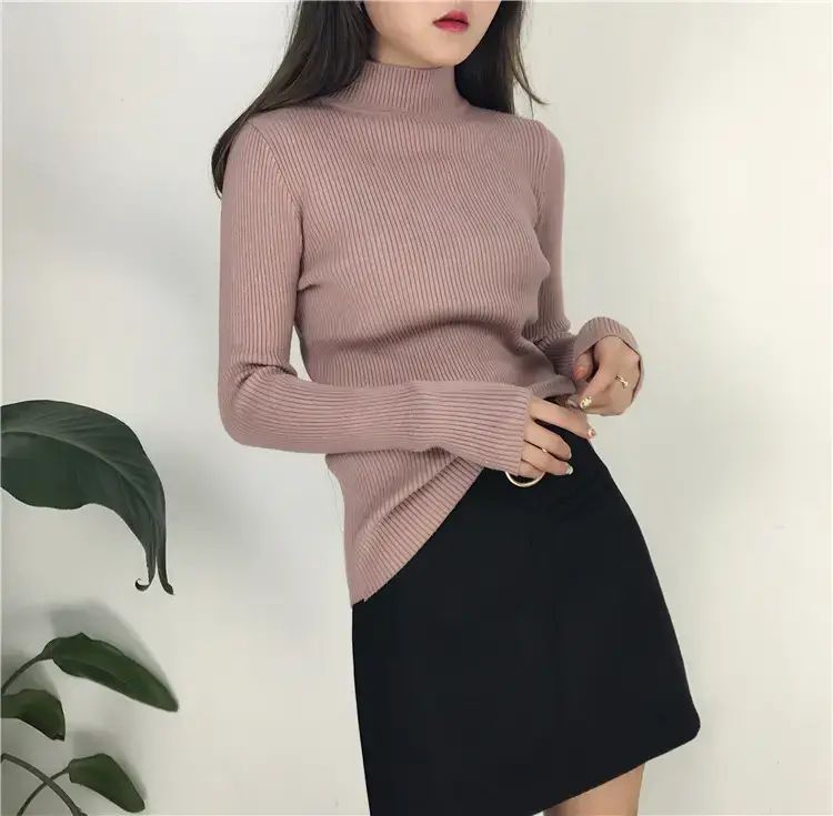 Women's Long Sleeve Solid Color Turtleneck Sweater — feature 31
