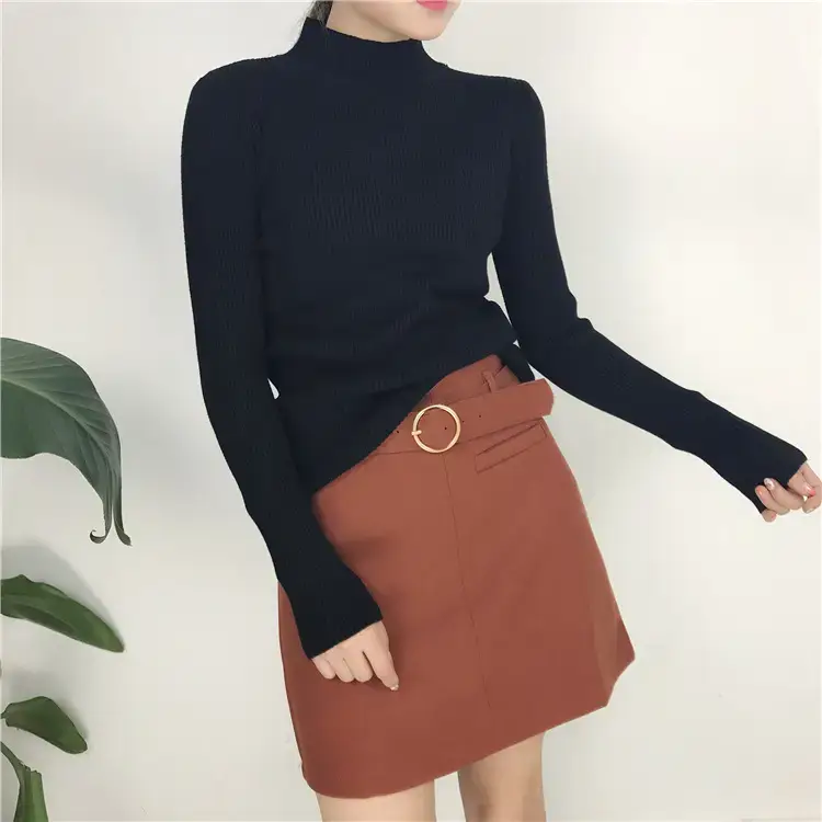 Women's Long Sleeve Solid Color Turtleneck Sweater — feature 37
