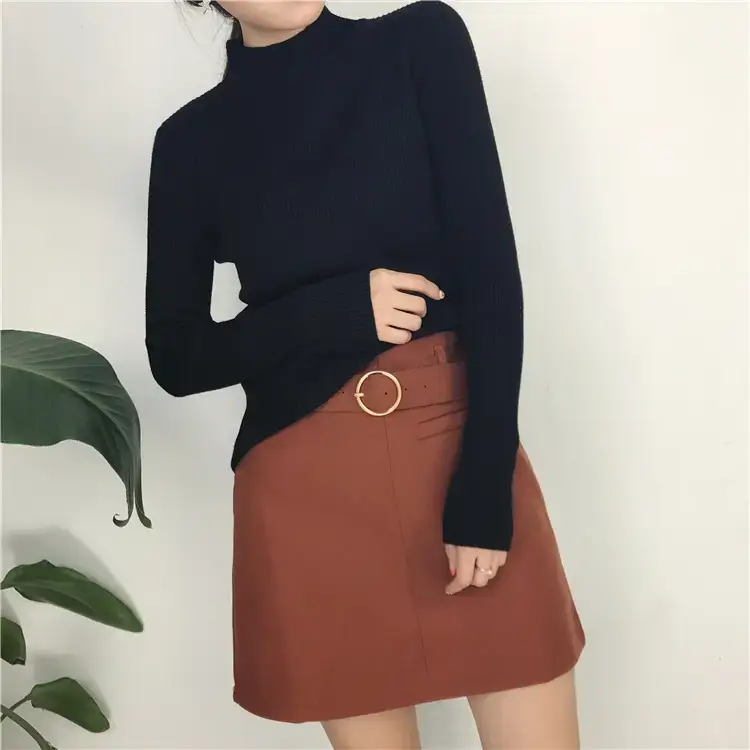 Women's Long Sleeve Solid Color Turtleneck Sweater — feature 38