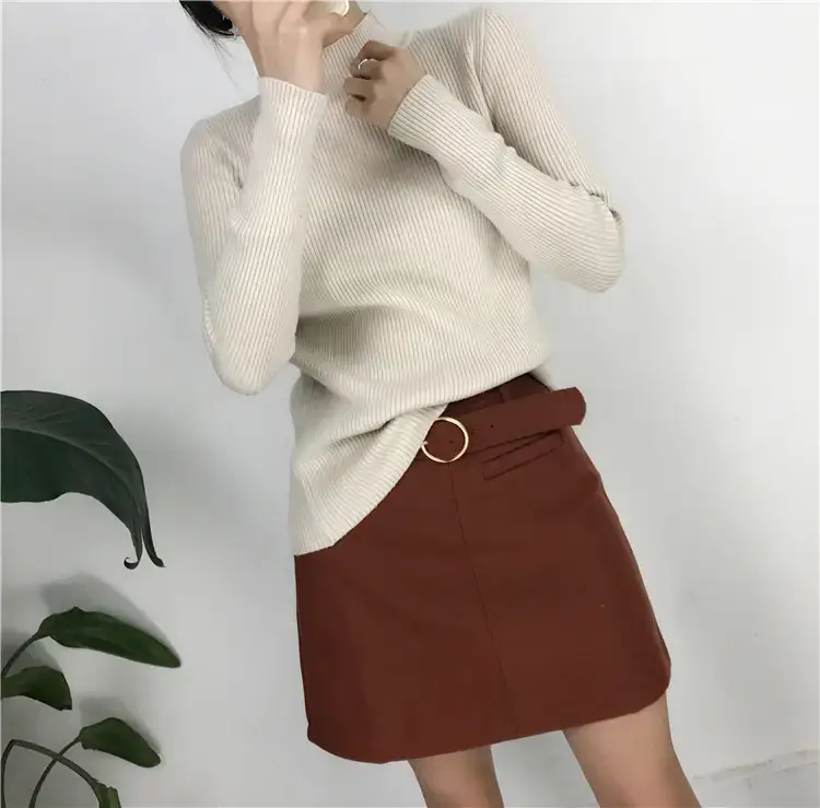 Women's Long Sleeve Solid Color Turtleneck Sweater — feature 42