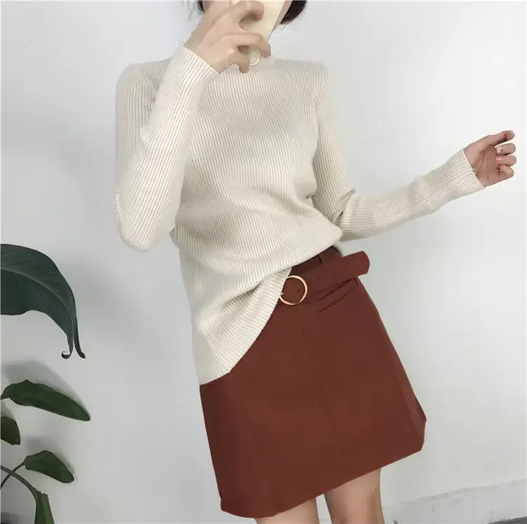 Women's Long Sleeve Solid Color Turtleneck Sweater — feature 43