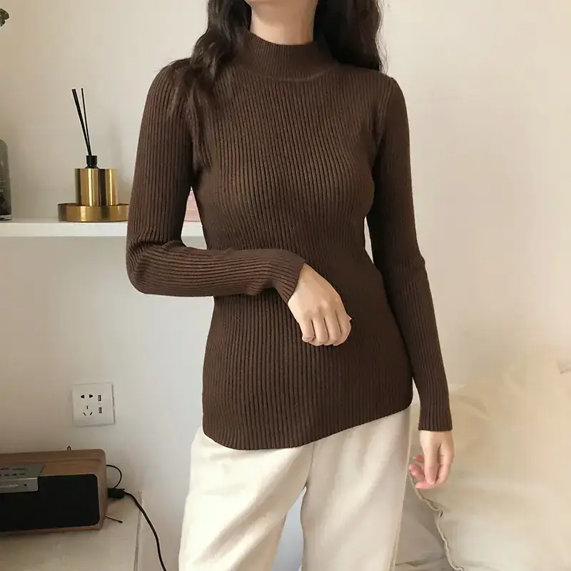 Women's Long Sleeve Solid Color Turtleneck Sweater - Image 11