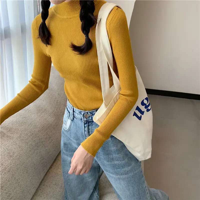 Women's Long Sleeve Solid Color Turtleneck Sweater - Image 12