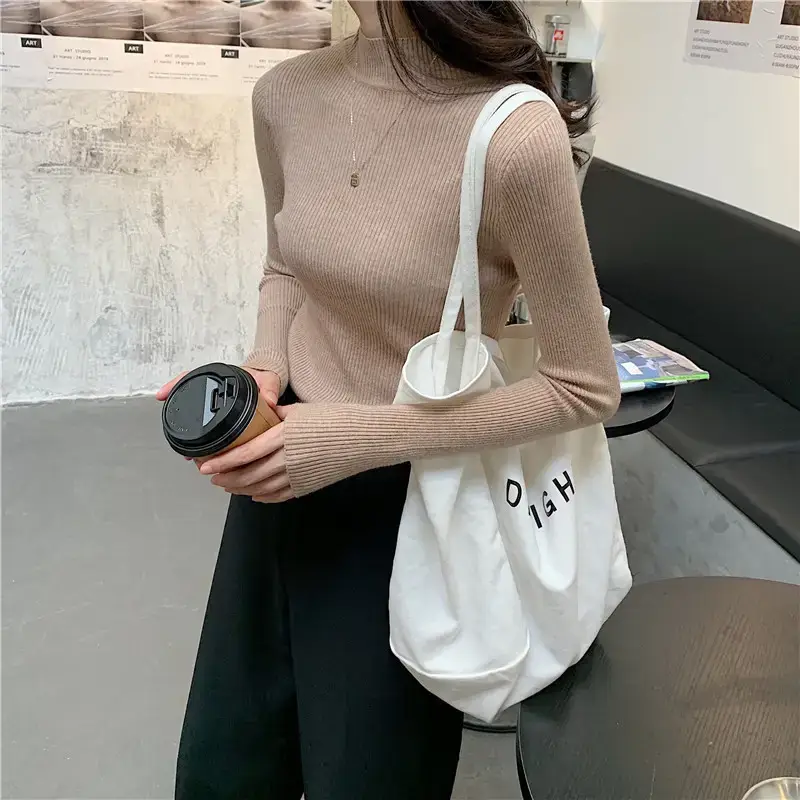 Women's Long Sleeve Solid Color Turtleneck Sweater - Image 2