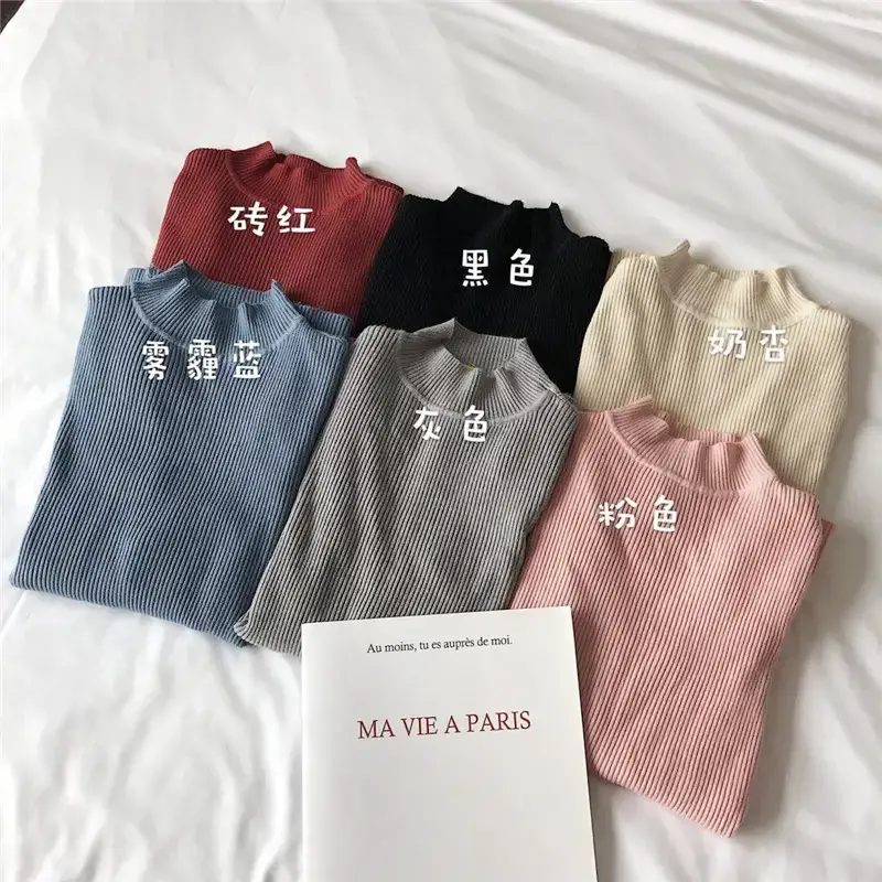 Women's Long Sleeve Solid Color Turtleneck Sweater - Image 3