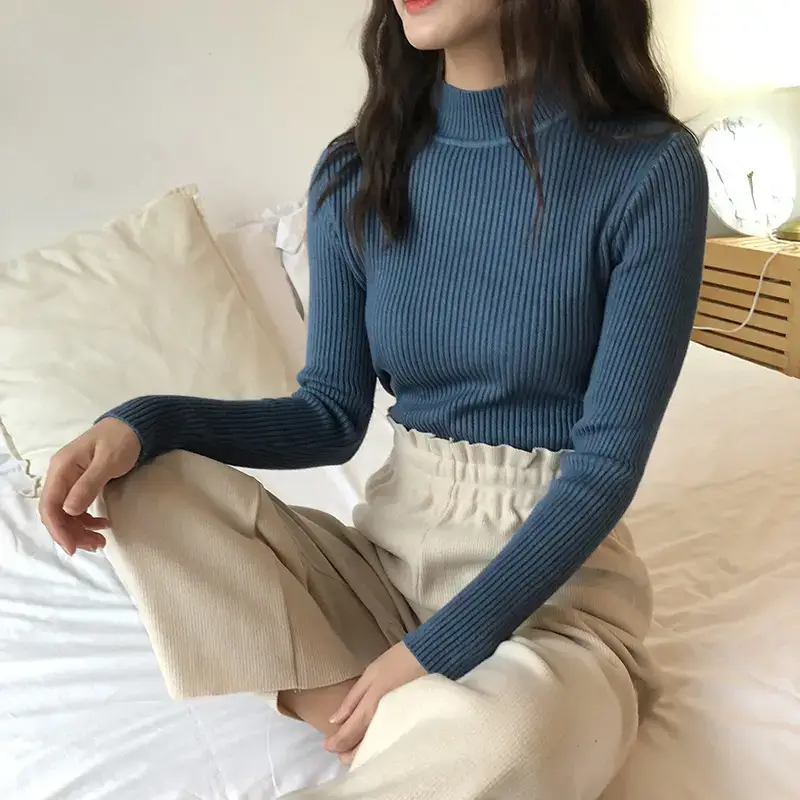 Women's Long Sleeve Solid Color Turtleneck Sweater - Image 9
