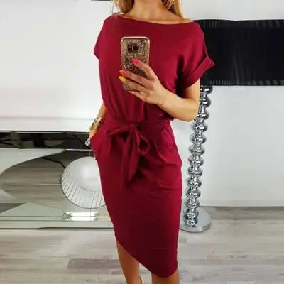 Women Off-Neck Lace-Up Bow High Waist Dress - Image 14