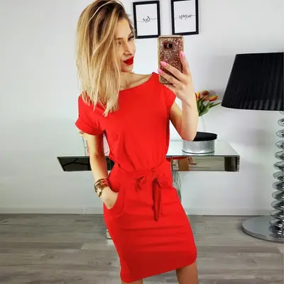 Women Off-Neck Lace-Up Bow High Waist Dress - Image 16