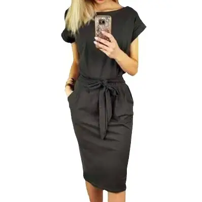 Women Off-Neck Lace-Up Bow High Waist Dress - Image 17