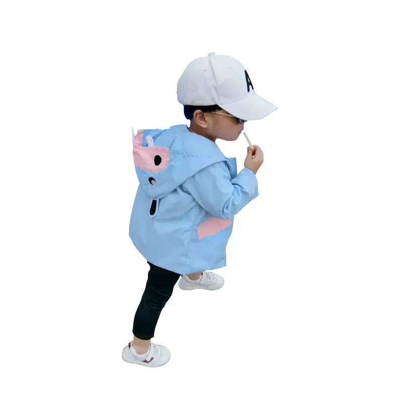 Kids Hooded Windbreaker Blue Cartoon Winter Coat - Image 3