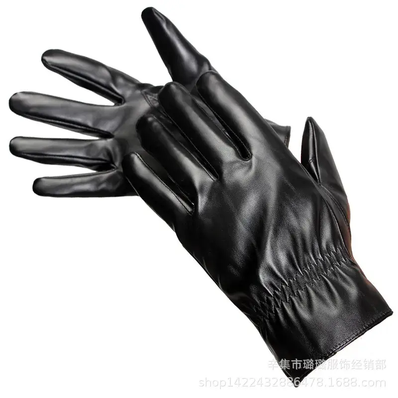 Men's Touch Screen Leather Winter Gloves Electric Car Warm Waterproof - Image 3