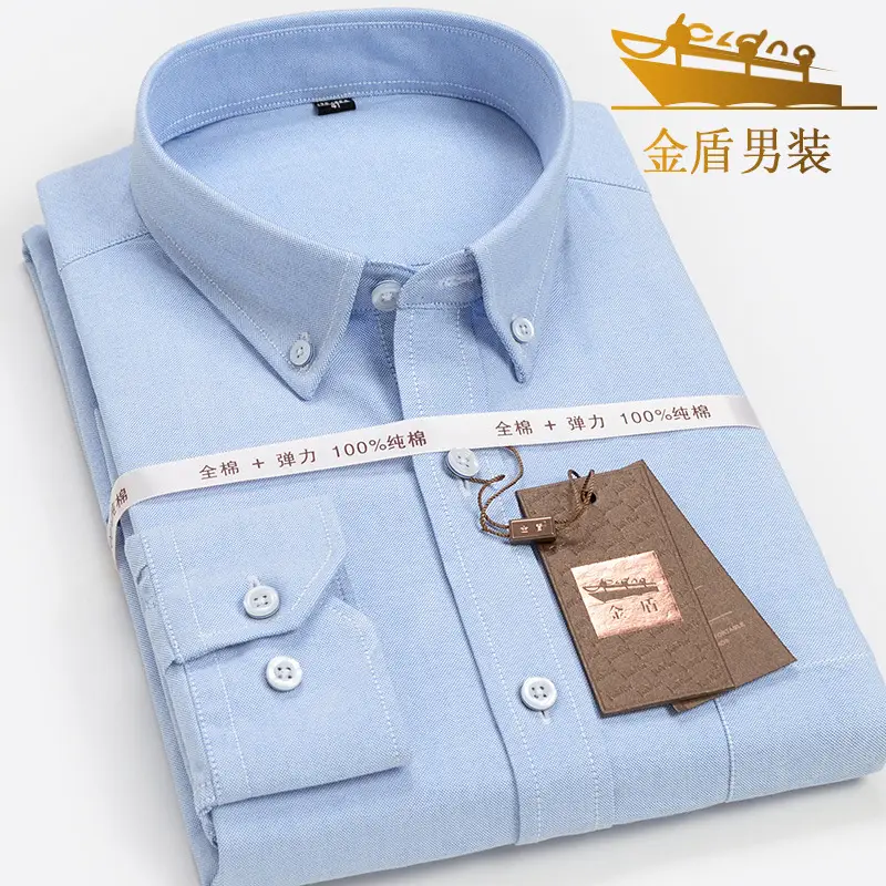 Golden Shield Men's Blue Striped Cotton Oxford Shirt - Image 11