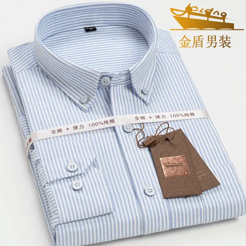 Golden Shield Men's Blue Striped Cotton Oxford Shirt - Image 12