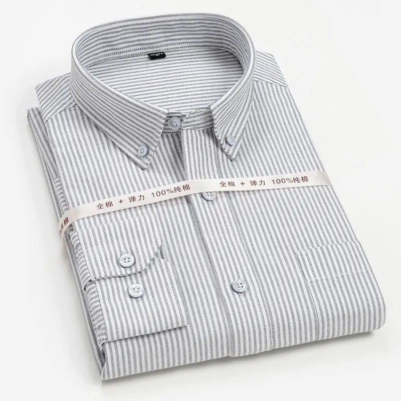 Golden Shield Men's Blue Striped Cotton Oxford Shirt - Image 5