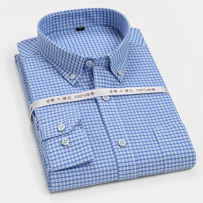 Golden Shield Men's Blue Striped Cotton Oxford Shirt - Image 6