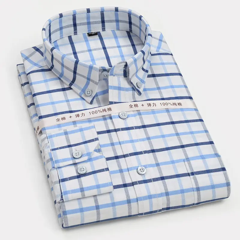 Golden Shield Men's Blue Striped Cotton Oxford Shirt - Image 9