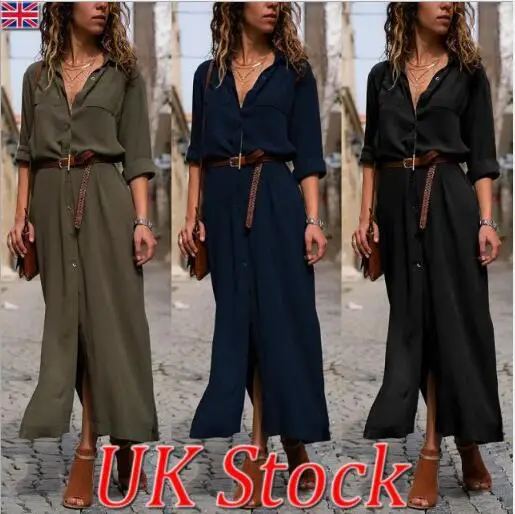 Blue Long Sleeve Slit Skirt with Belt for Women - Image 8