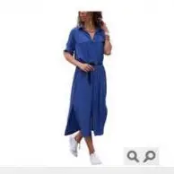 Blue Long Sleeve Slit Skirt with Belt for Women - Image 10