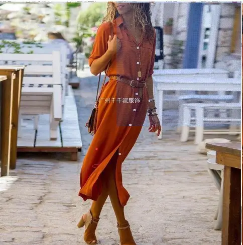 Blue Long Sleeve Slit Skirt with Belt for Women - Image 4