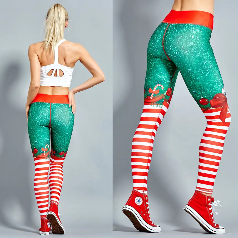 2018 New AliExpress Sexy Christmas Stripe Sports Pants Red Green — feature 2