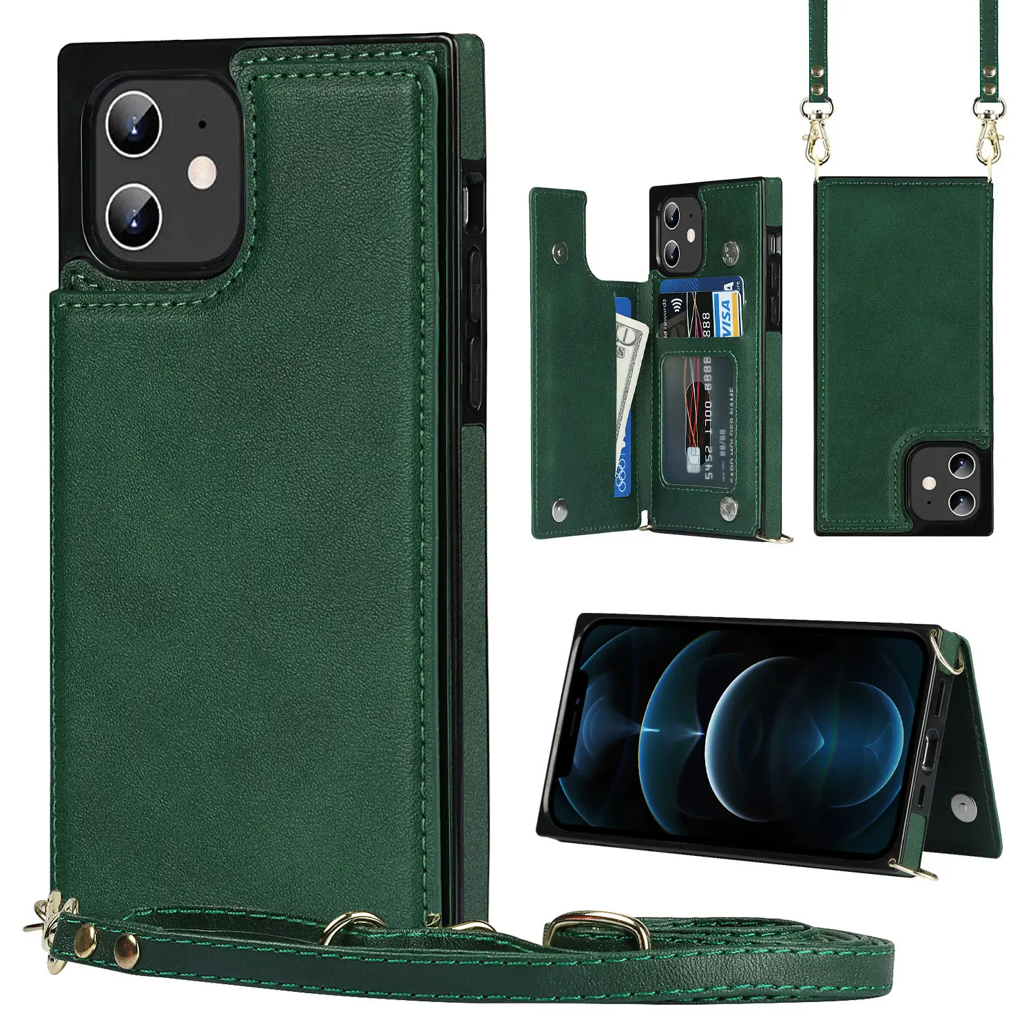 Pink Leather Mobile Phone Case with Strap & Card Holder - Image 3