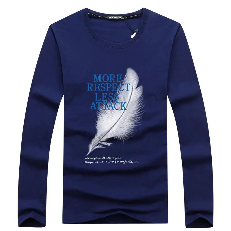Men Navy Blue Long Sleeve T-Shirt with Wing Print