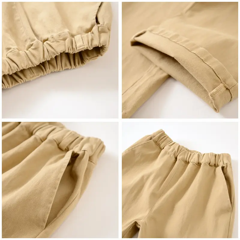 Children's Khaki & Navy School Trousers Stretch Waist Pants