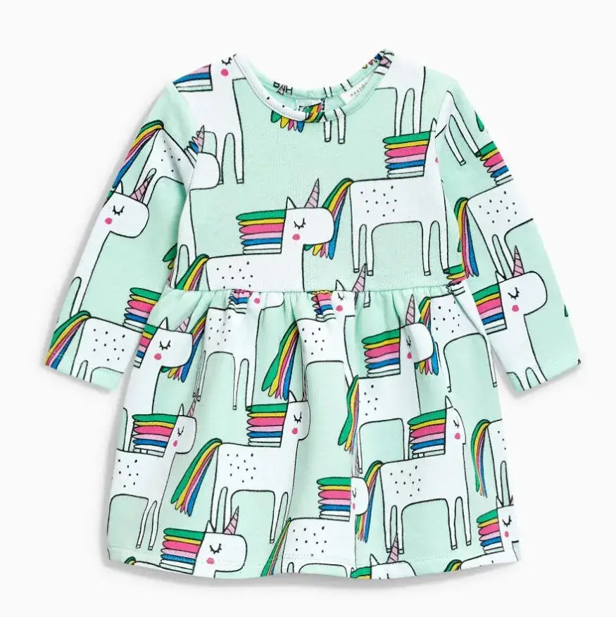 Girls' Printed Long Sleeve Dress Small Medium