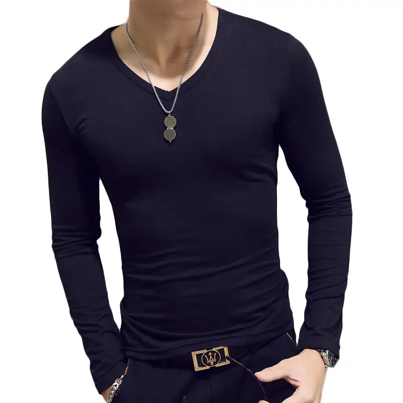 Blue Long Sleeve Slim Fit Men's T-Shirt - Image 2