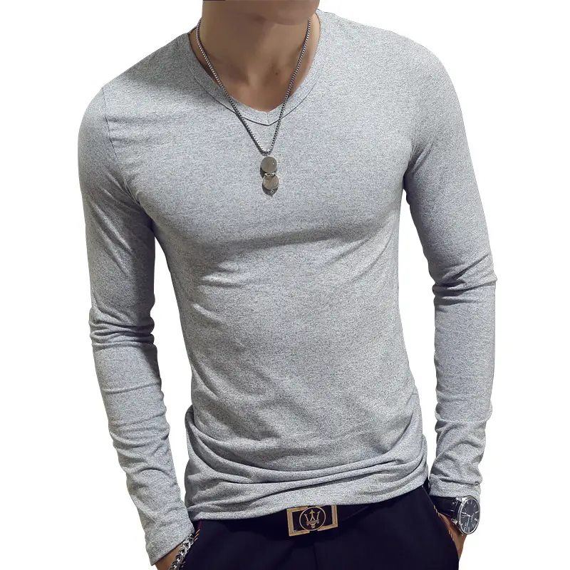 Blue Long Sleeve Slim Fit Men's T-Shirt - Image 3