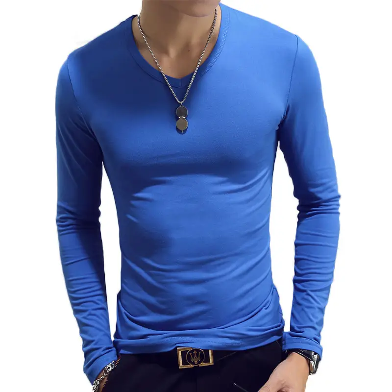 Blue Long Sleeve Slim Fit Men's T-Shirt - Image 6