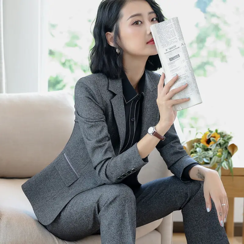 Business Suit Jacket for Women Small Gray Interview Wear - Image 3