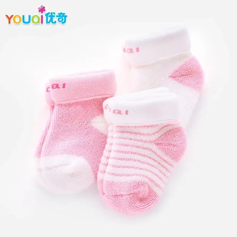 Baby Cotton Mid-Tube Socks Pink Striped 0-6Y - Image 2