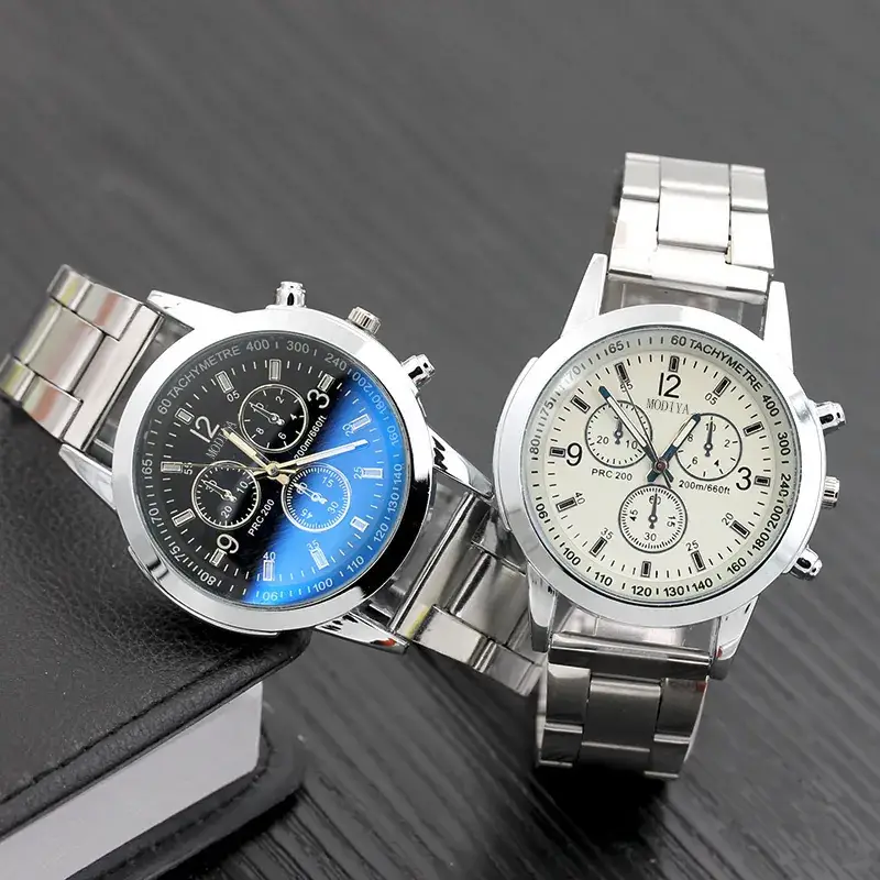 Men's Chronograph Watch Blue Light Dial Steel Band - Image 3