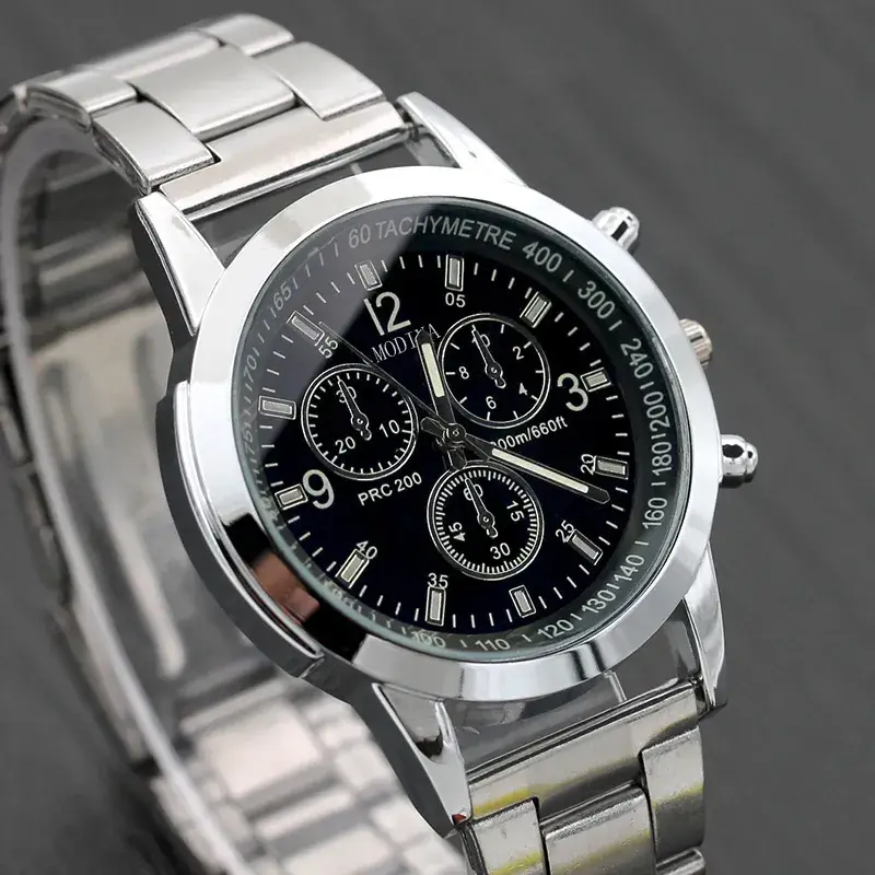 Men's Chronograph Watch Blue Light Dial Steel Band - Image 5