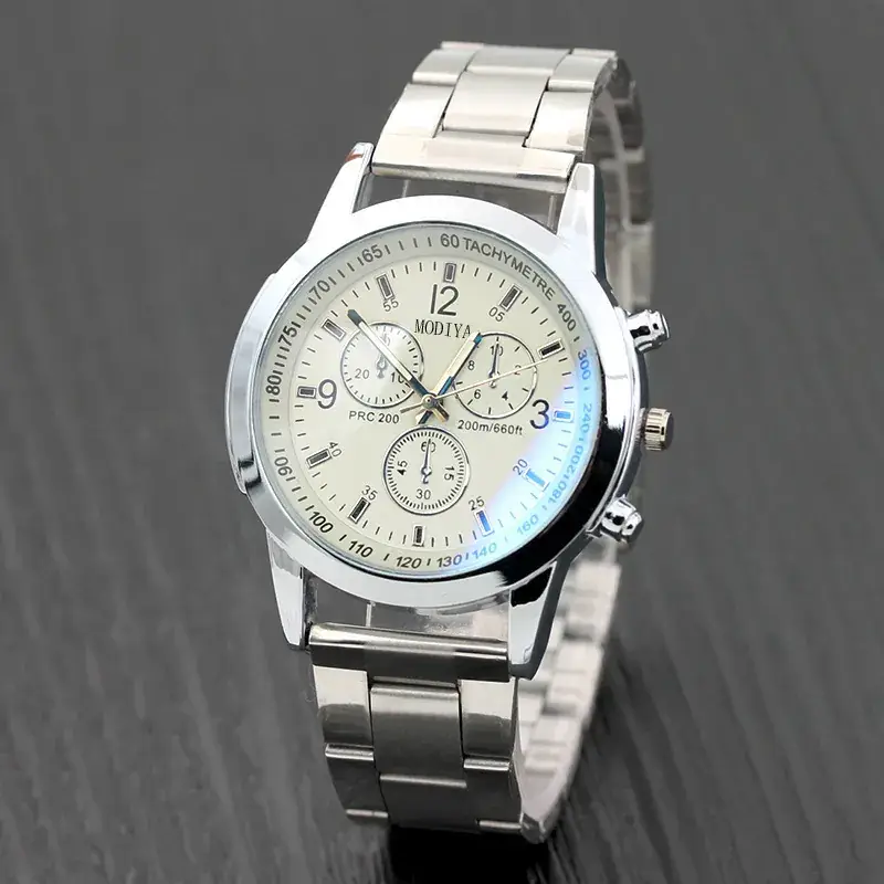 Men's Chronograph Watch Blue Light Dial Steel Band - Image 6
