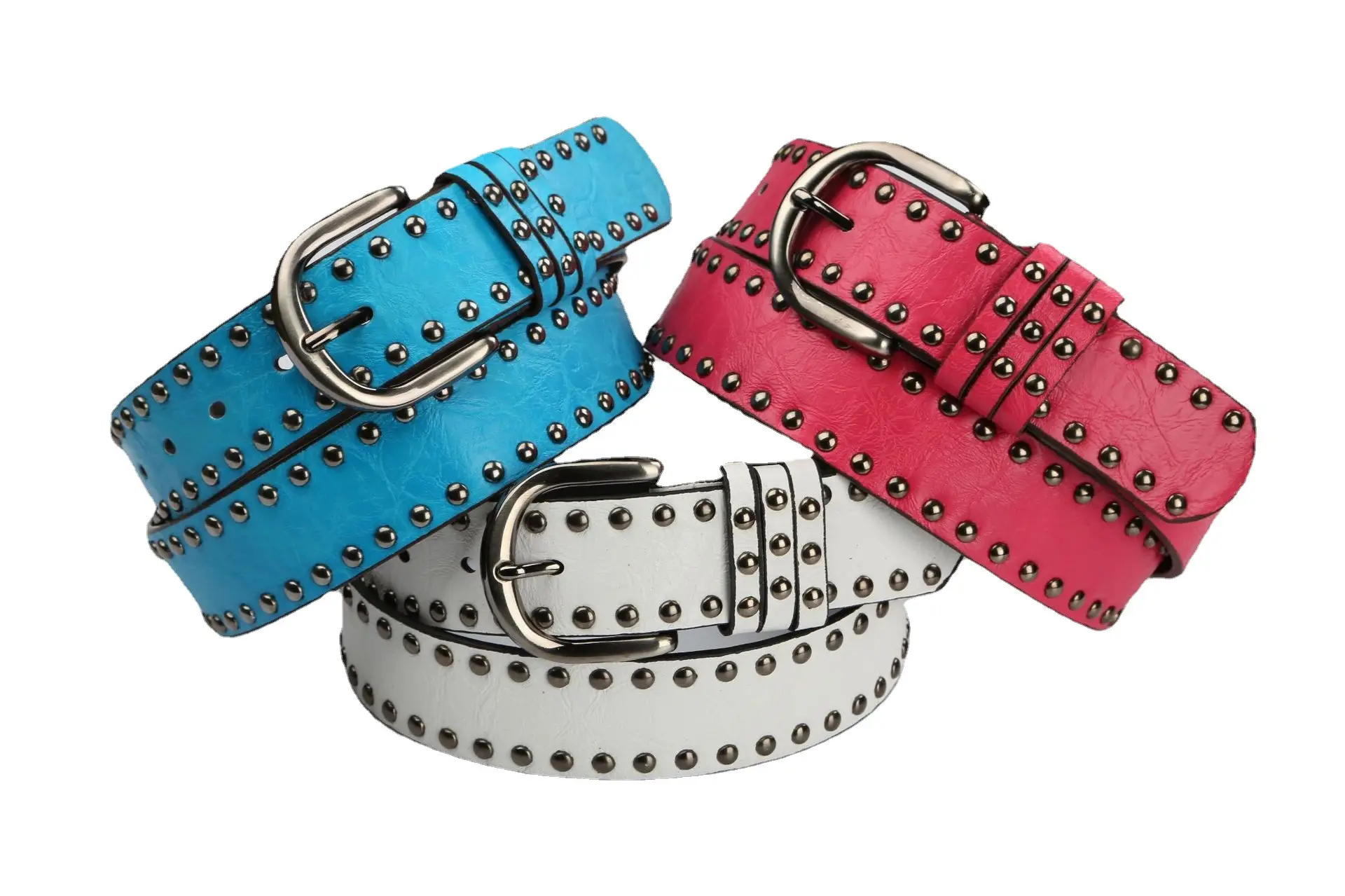 Women's Brown Punk Belt with Metal Buckle