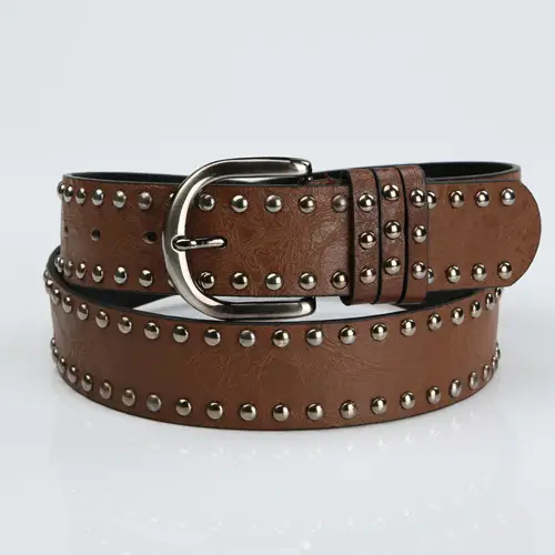 Women's Brown Punk Belt with Metal Buckle